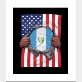 Guatemala Flag American Flag Ripped - Gift for Guatemalan From Guatemala Posters and Art